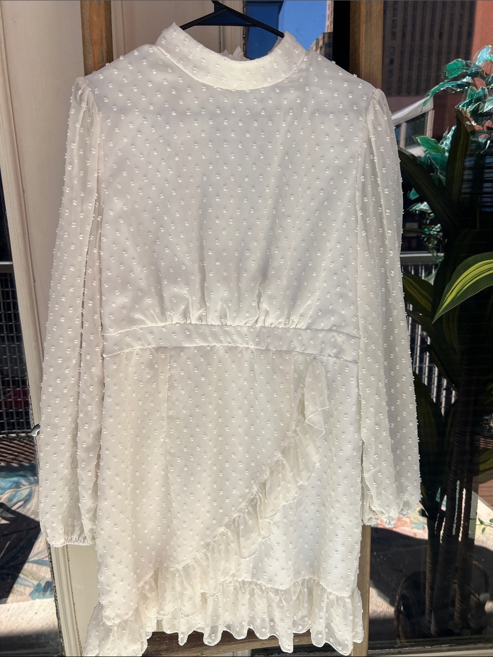 SHEIN Cream Swiss Dot Ruffle Mini Dress